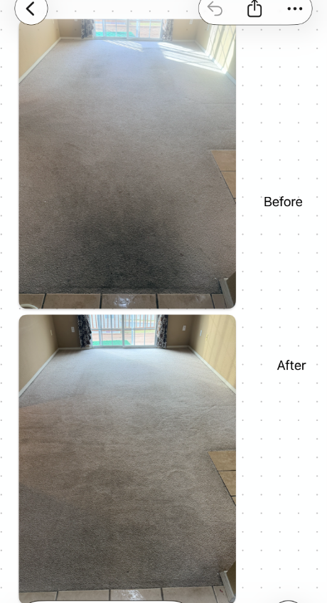 before and after carpet photos Comparison of a carpeted hallway, showing before and after cleaning results.
